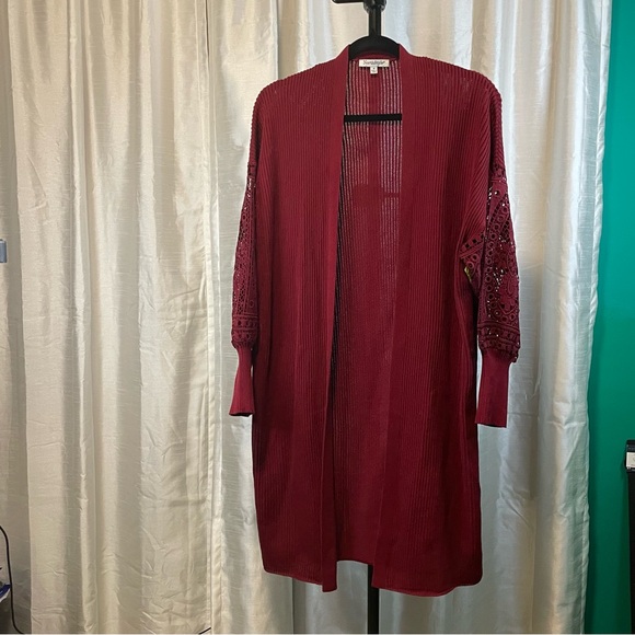 Boutique brand knee length open cardigan, size medium, Burgandy - Picture 2 of 7